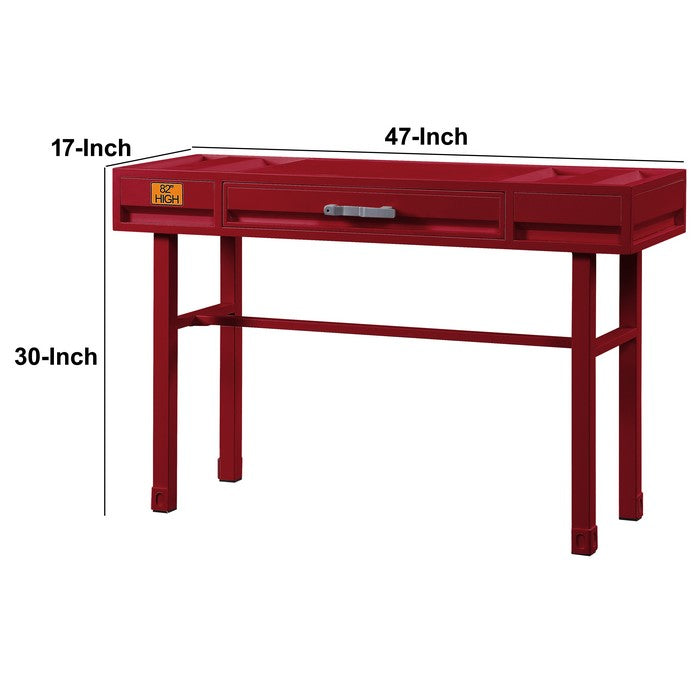Industrial Style Metal and Wood 1 Drawer Vanity Desk, Red