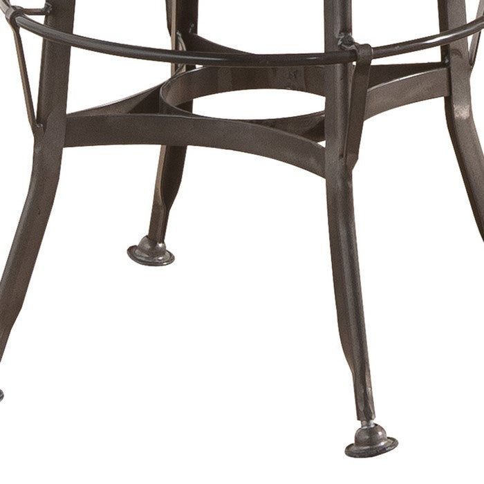 Metal Frame Bar Stool with Corkscrew Swivel Mechanism, Gray and Brown