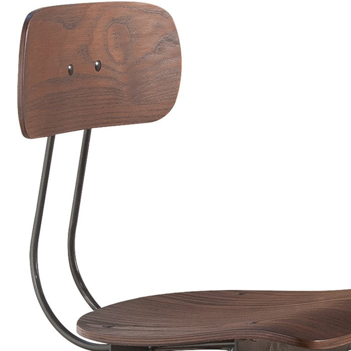Metal Frame Bar Stool with Corkscrew Swivel Mechanism, Gray and Brown
