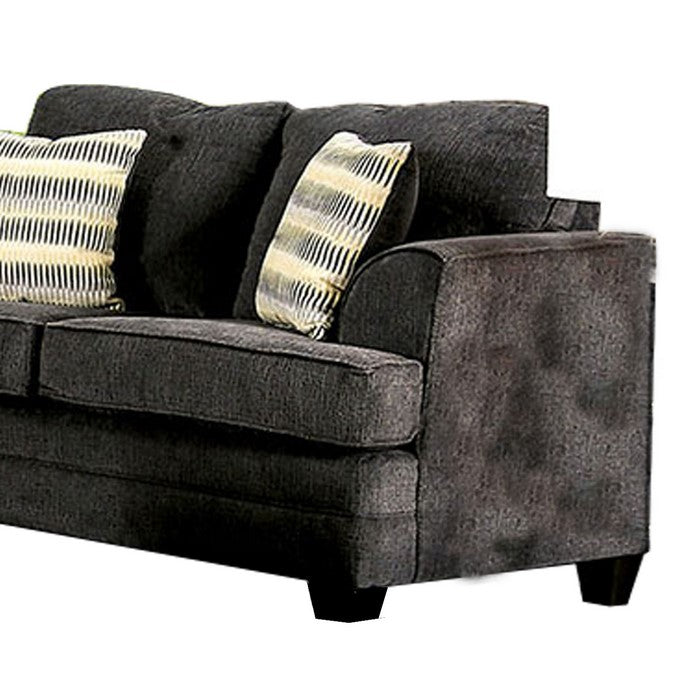 Fabric Upholstered Wooden Loveseat with Flared Arms, Gray