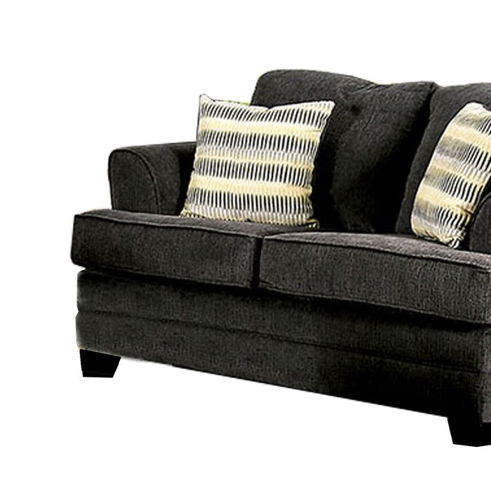 Fabric Upholstered Wooden Loveseat with Flared Arms, Gray
