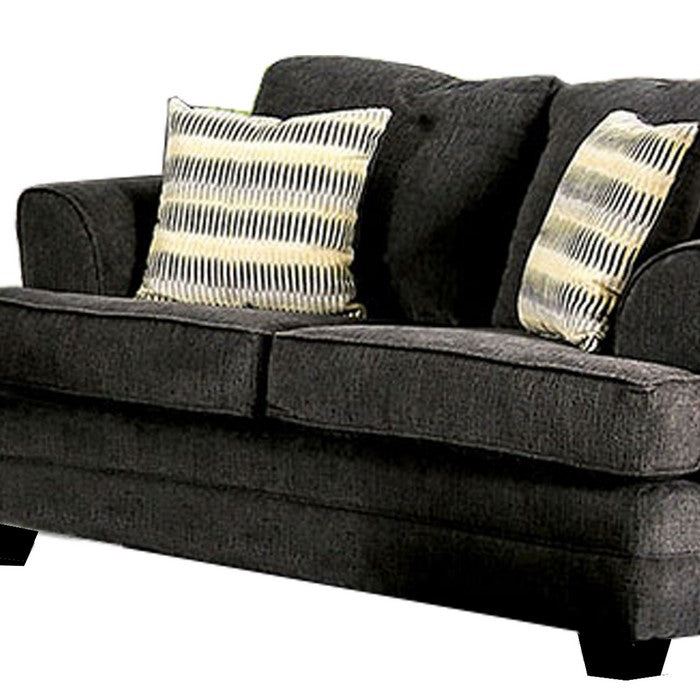 Fabric Upholstered Wooden Loveseat with Flared Arms, Gray