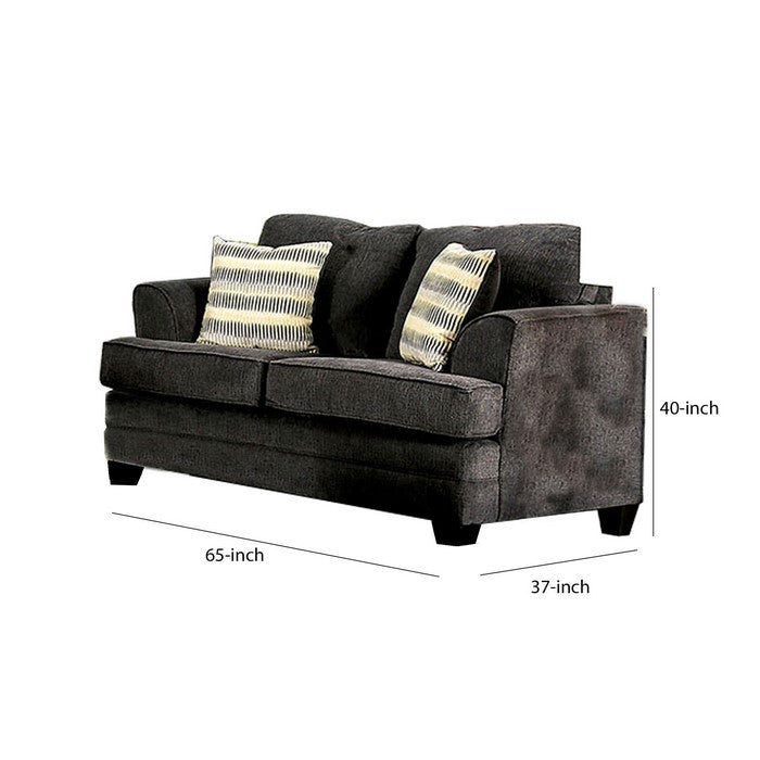 Fabric Upholstered Wooden Loveseat with Flared Arms, Gray