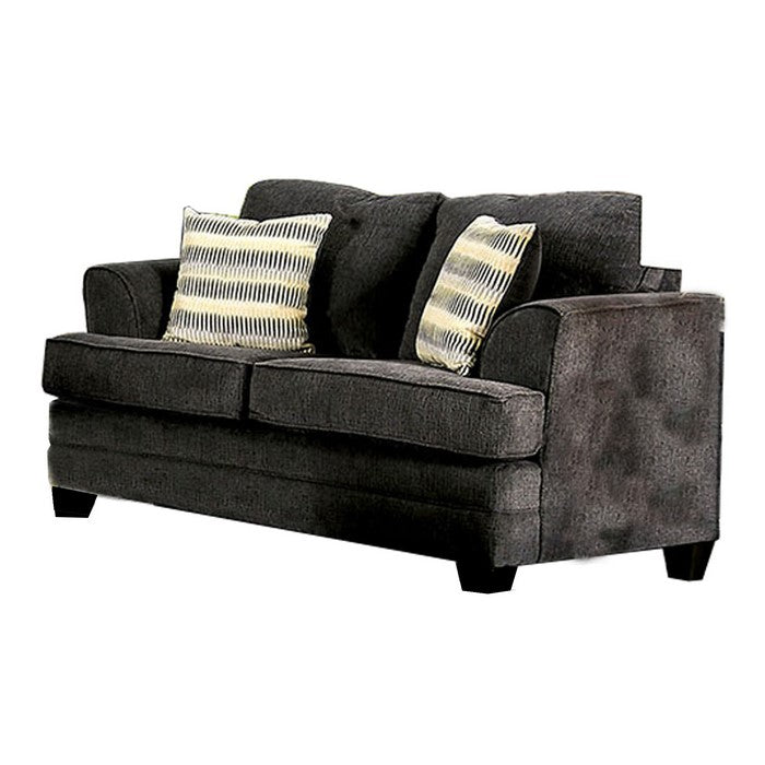 Fabric Upholstered Wooden Loveseat with Flared Arms, Gray