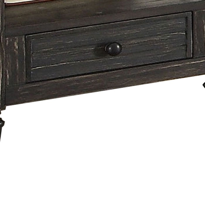 Wooden End Table with Drawer and Open Shelf, Distressed Black