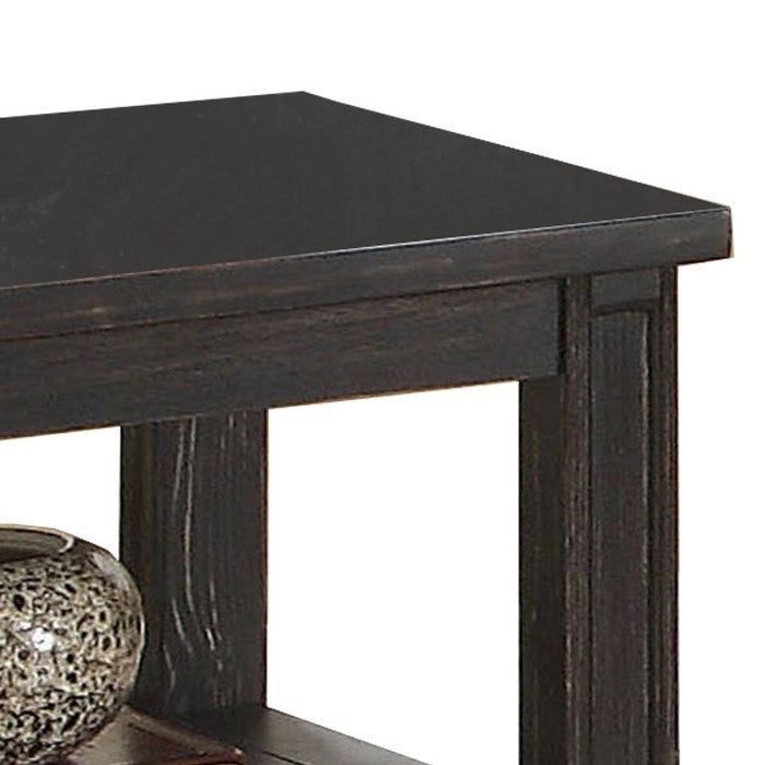 Wooden End Table with Drawer and Open Shelf, Distressed Black