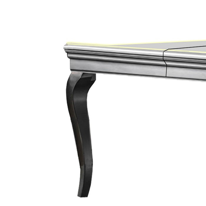 Wood and Mirror Dining Table with Extendable Leaf, Gray and Silver