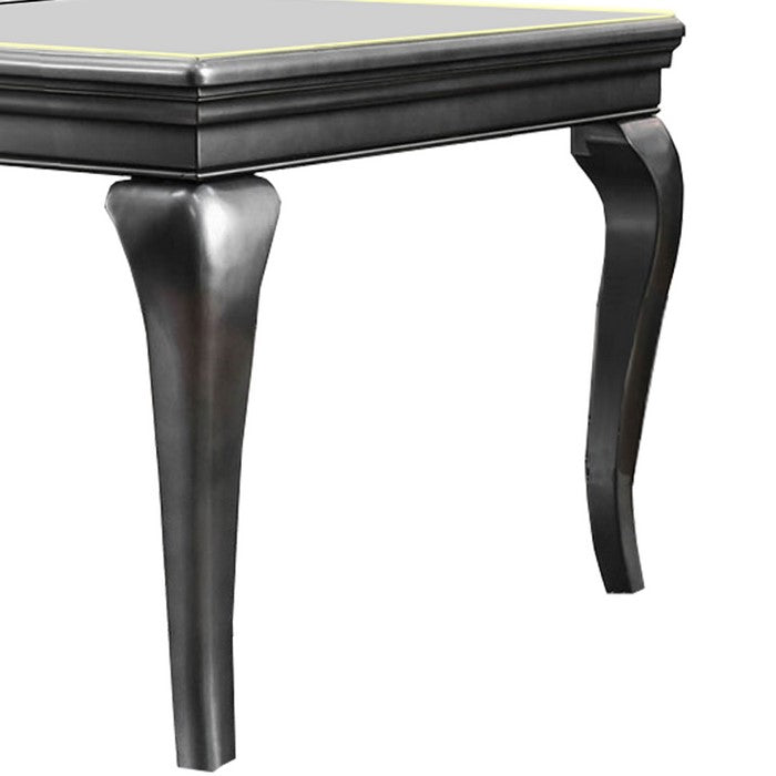 Wood and Mirror Dining Table with Extendable Leaf, Gray and Silver