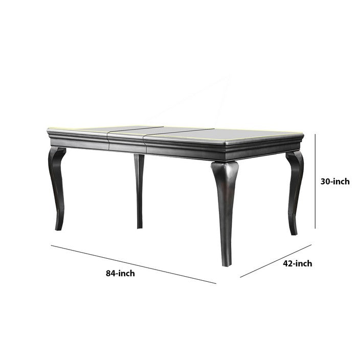 Wood and Mirror Dining Table with Extendable Leaf, Gray and Silver