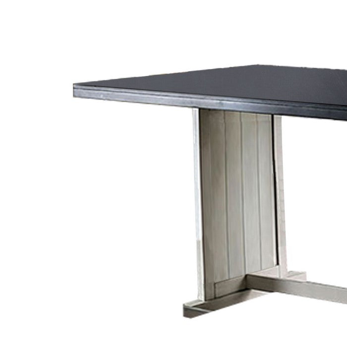 Transitional Wooden Dining Table with Plank Details, Brown and White