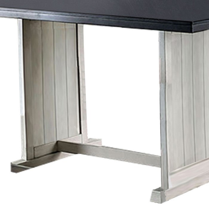 Transitional Wooden Dining Table with Plank Details, Brown and White