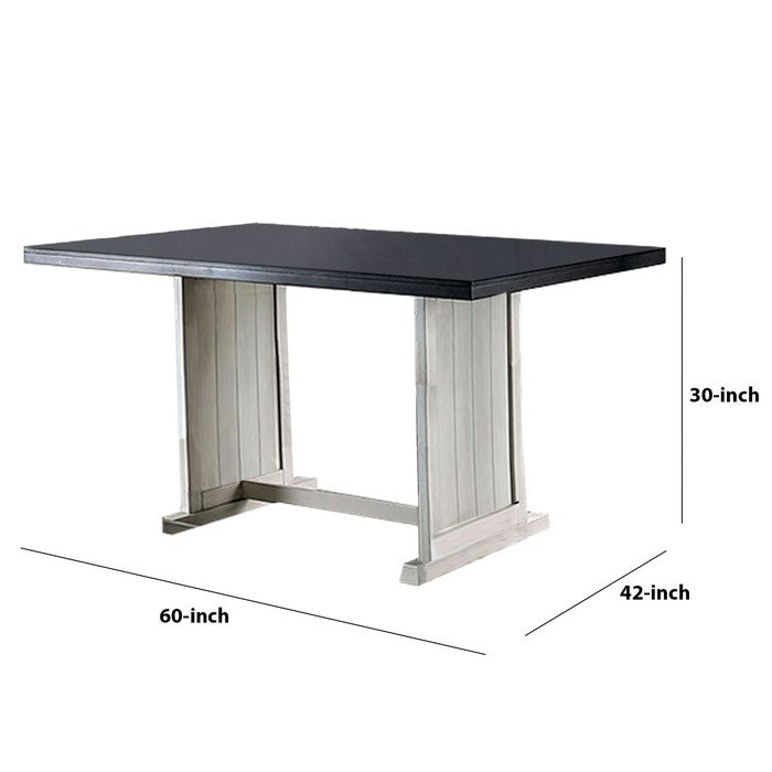 Transitional Wooden Dining Table with Plank Details, Brown and White