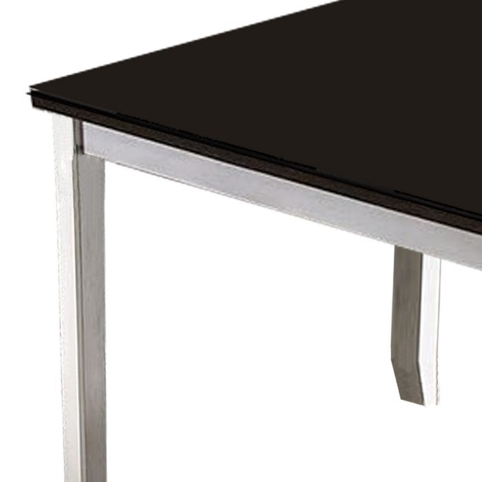 Wooden Dining Table with Chamfered Leg Support, Brown and White