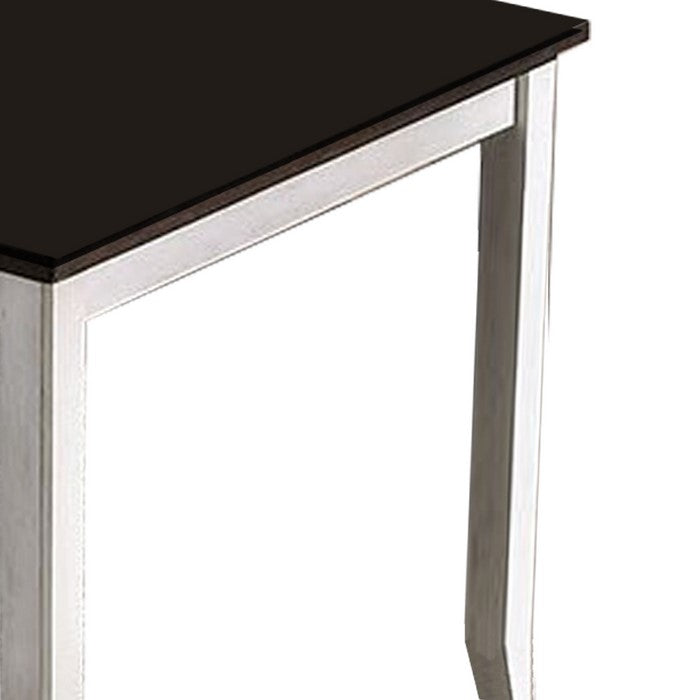 Wooden Dining Table with Chamfered Leg Support, Brown and White