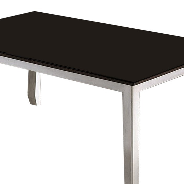 Wooden Dining Table with Chamfered Leg Support, Brown and White