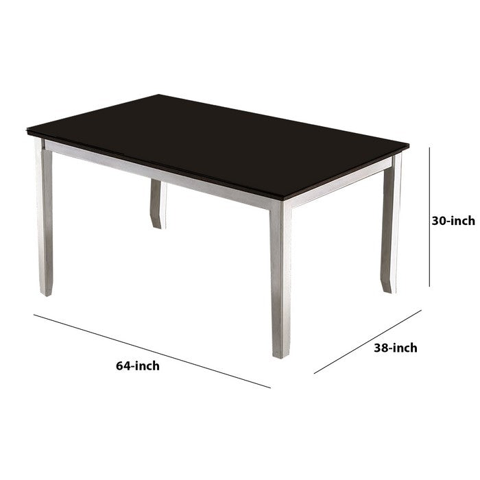 Wooden Dining Table with Chamfered Leg Support, Brown and White
