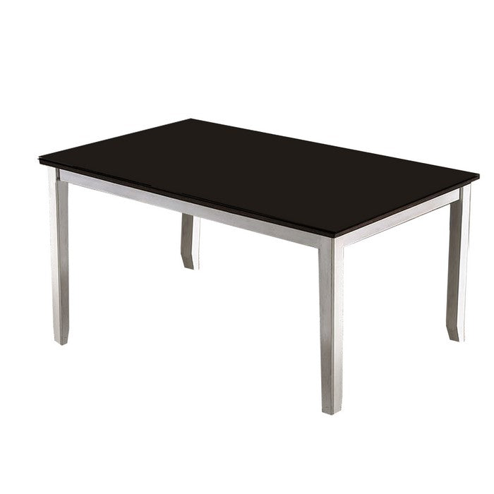 Wooden Dining Table with Chamfered Leg Support, Brown and White