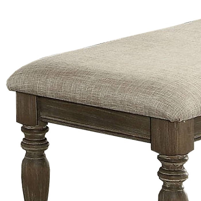 Transitional Fabric Upholstered Wooden Bench, Oak Brown and Beige