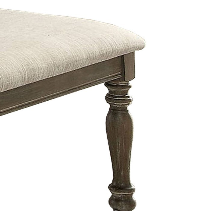 Transitional Fabric Upholstered Wooden Bench, Oak Brown and Beige