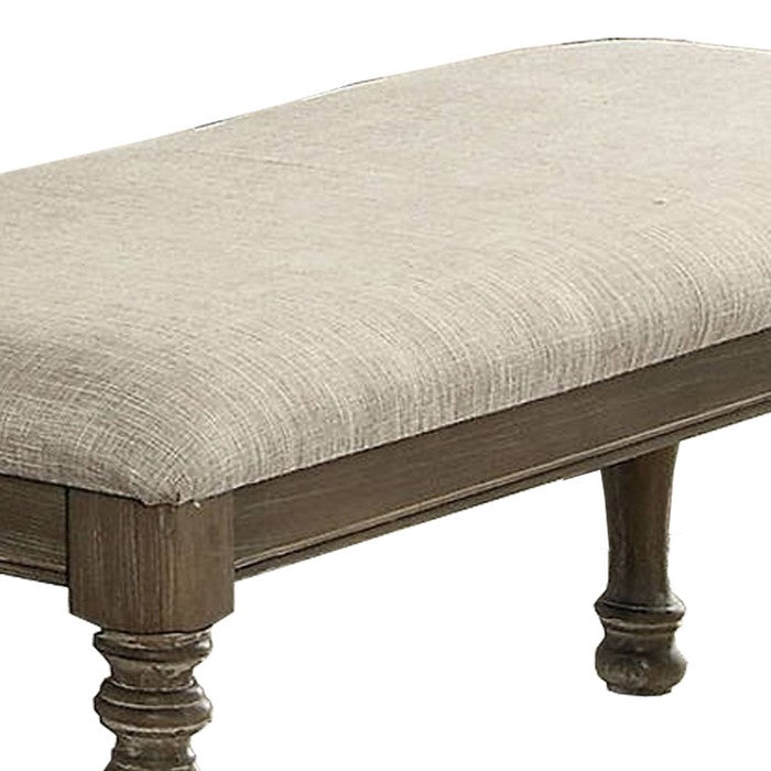 Transitional Fabric Upholstered Wooden Bench, Oak Brown and Beige
