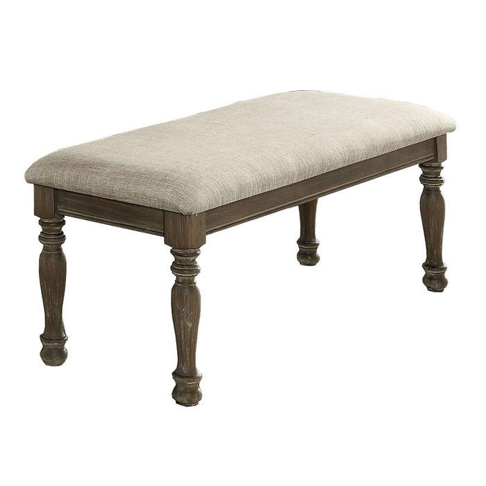 Transitional Fabric Upholstered Wooden Bench, Oak Brown and Beige