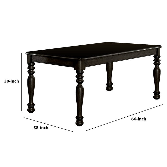 Transitional Style Wooden Dining Table with Turned Legs, Dark Brown
