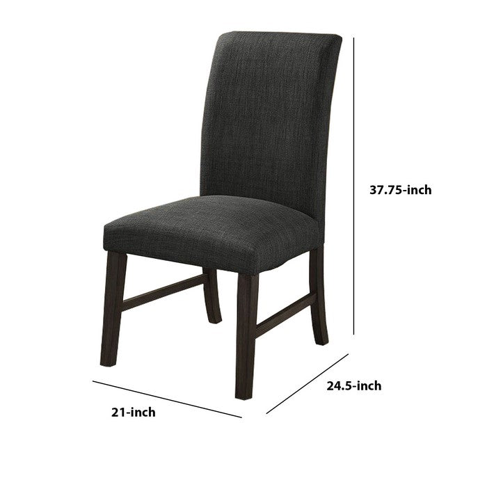 Wooden Side Chair with Fabric Upholstery,Set of 2, Dark Gray and Brown
