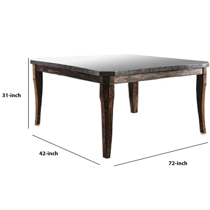Transitional Celestite Top Wooden Dining Table, Oak Brown and Black
