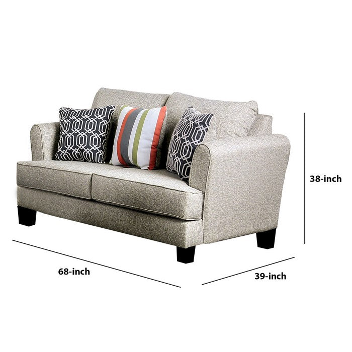 Fabric Upholstered Wooden  Loveseat with Flared Armrest, Gray