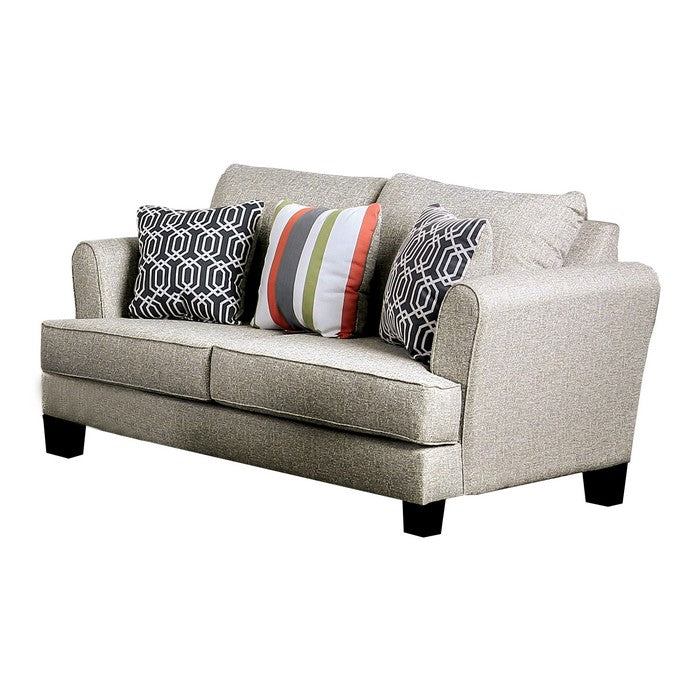 Fabric Upholstered Wooden  Loveseat with Flared Armrest, Gray