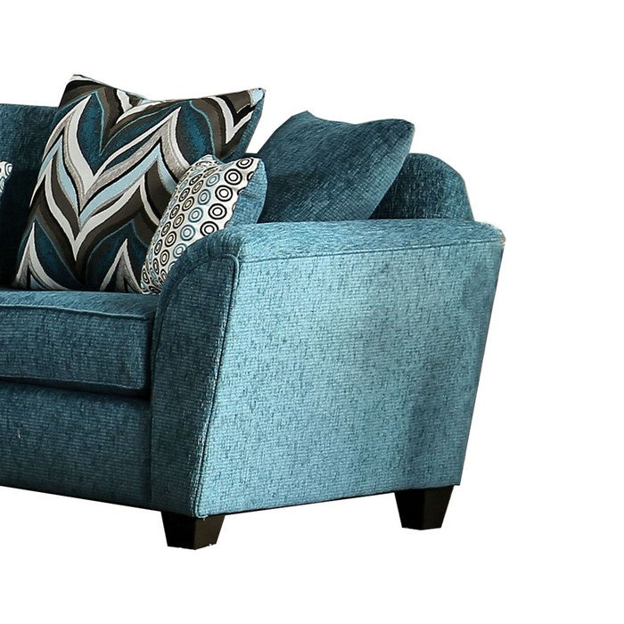 Chenille Fabric Upholstered Wooden Loveseat with Tapered Legs, Blue