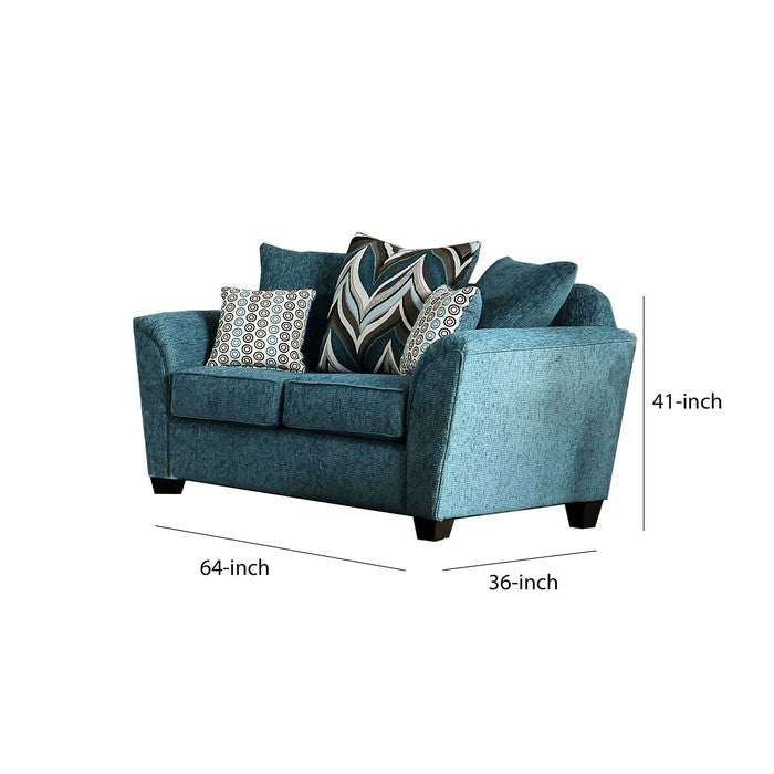 Chenille Fabric Upholstered Wooden Loveseat with Tapered Legs, Blue