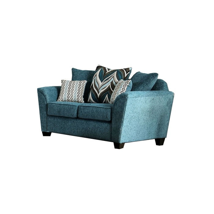 Chenille Fabric Upholstered Wooden Loveseat with Tapered Legs, Blue