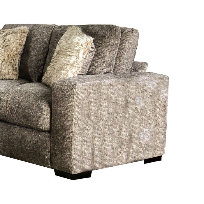 Chenille Fabric Upholstered Loveseat with Track Arms, Taupe Brown