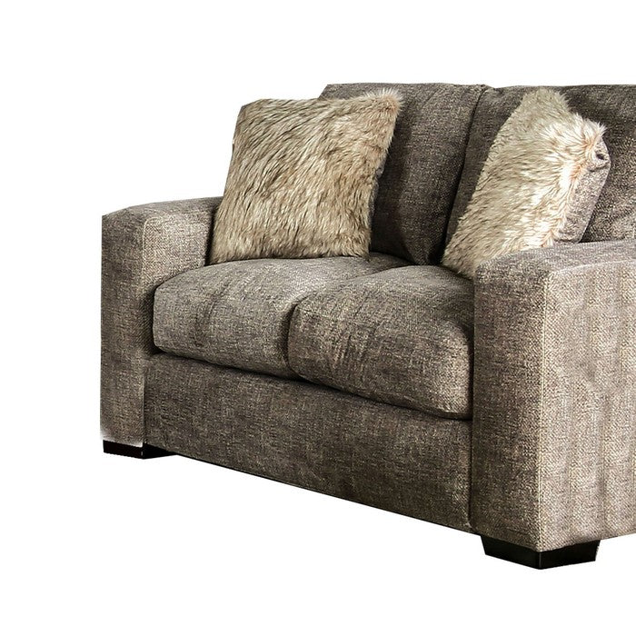 Chenille Fabric Upholstered Loveseat with Track Arms, Taupe Brown