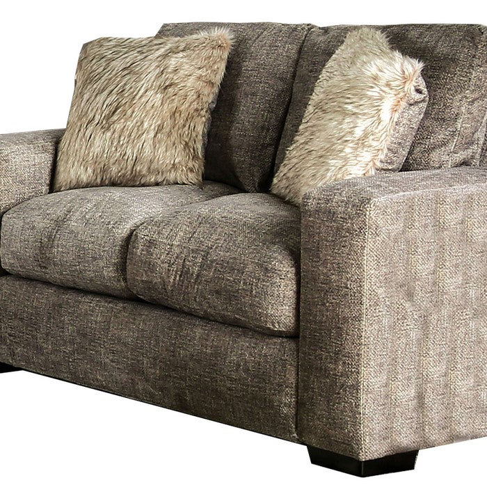 Chenille Fabric Upholstered Loveseat with Track Arms, Taupe Brown