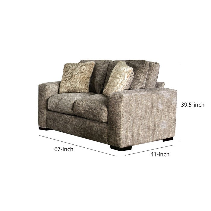 Chenille Fabric Upholstered Loveseat with Track Arms, Taupe Brown