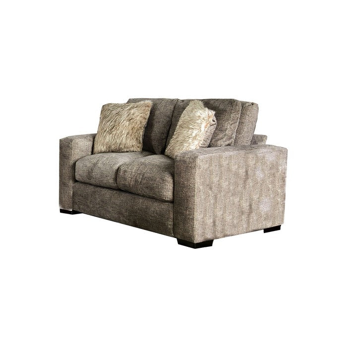 Chenille Fabric Upholstered Loveseat with Track Arms, Taupe Brown