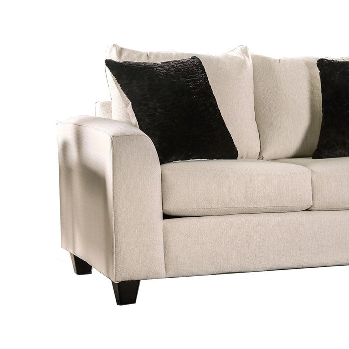 Transitional Fabric Upholstered Wooden Loveseat with Angled Arms,White