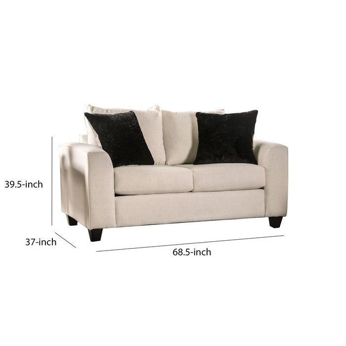 Transitional Fabric Upholstered Wooden Loveseat with Angled Arms,White