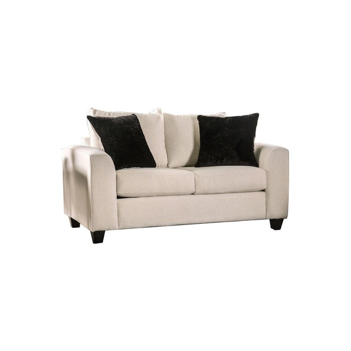 Transitional Fabric Upholstered Wooden Loveseat with Angled Arms,White