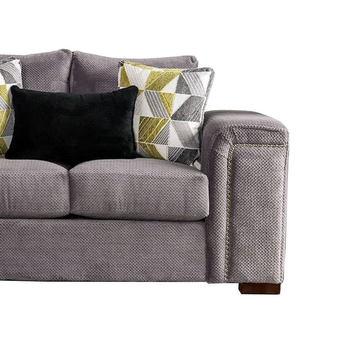Chenille Fabric Upholstered Loveseat with Large Track Arms, Gray