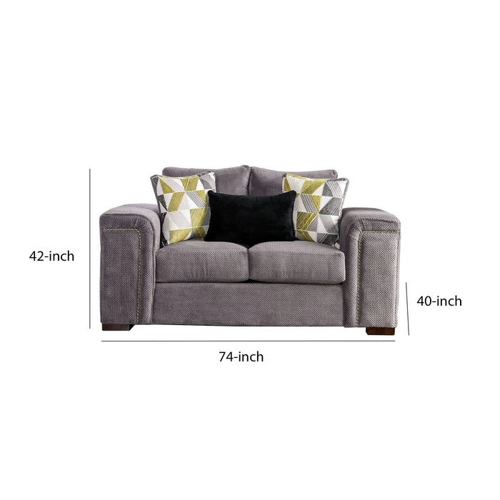 Chenille Fabric Upholstered Loveseat with Large Track Arms, Gray