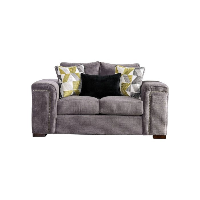 Chenille Fabric Upholstered Loveseat with Large Track Arms, Gray