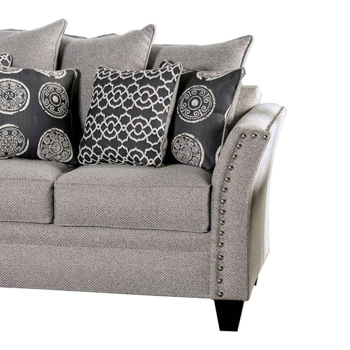 Chenille Fabric Upholstered Loveseat with Nail head Trim, Gray