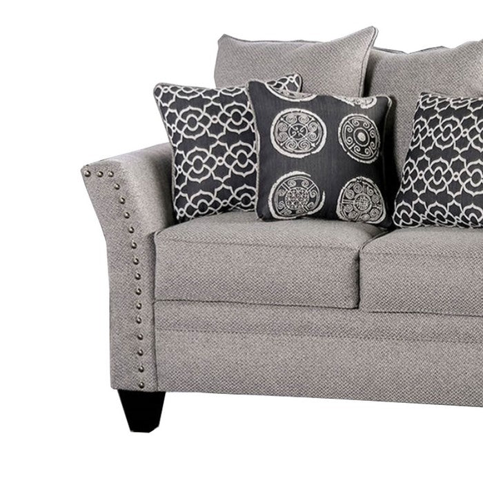 Chenille Fabric Upholstered Loveseat with Nail head Trim, Gray