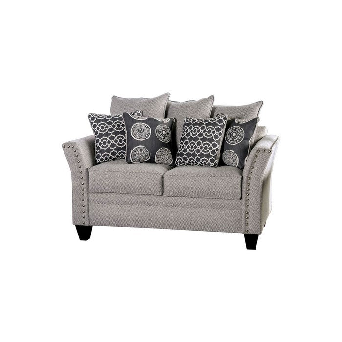 Chenille Fabric Upholstered Loveseat with Nail head Trim, Gray