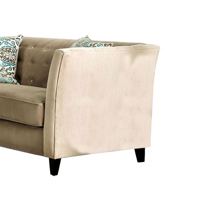 Transitional Style Chenille Fabric Upholstered Tufted Loveseat, Beige