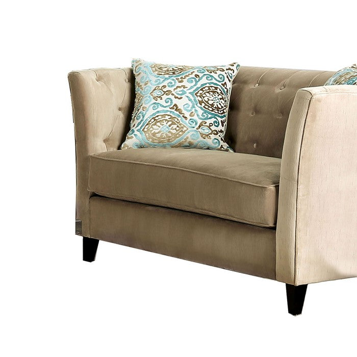 Transitional Style Chenille Fabric Upholstered Tufted Loveseat, Beige