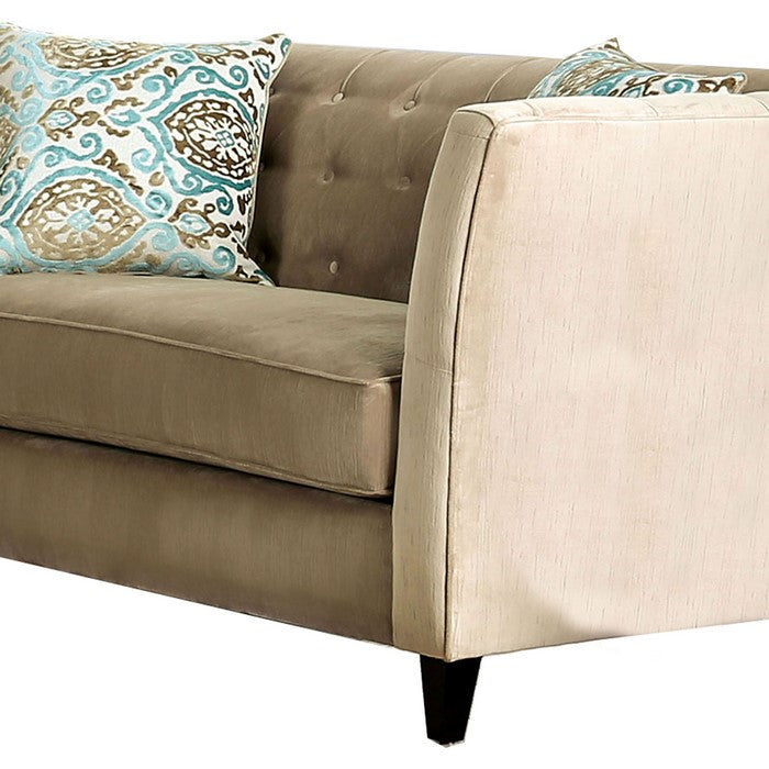 Transitional Style Chenille Fabric Upholstered Tufted Loveseat, Beige